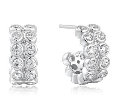 E H .jpg Sterling Silver double row cubic zirconia bezel set huggie hoop earrings