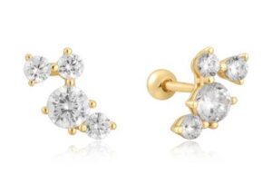 Sterling Silver cubic zirconia pave climber stud earring