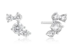 Sterling Silver cubic zirconia pave climber stud earrings