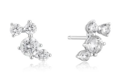 E H .jpg Sterling Silver cubic zirconia pave climber stud earrings