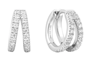 Sterling Silver cubic zirconia double pave huggie hoop earring