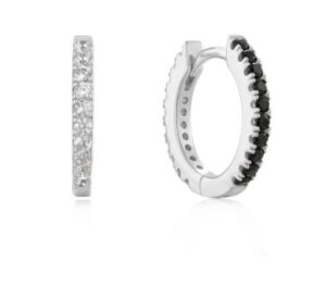 Sterling Silver Ania Haie reversible black and white cubic zirconia huggie earring