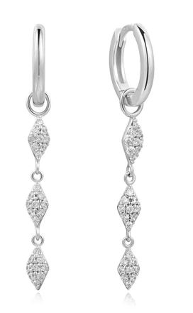 Sterling Silver pave cubic zirconia drop huggie earring
