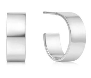 Sterling Silver flat medium shiny hoop earring