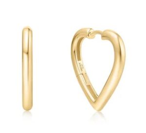 Sterling Silver gold plated shiny medium heart huggie hoop earring