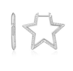 Sterling Silver cubic zirconia medium star pave huggie hoop earring
