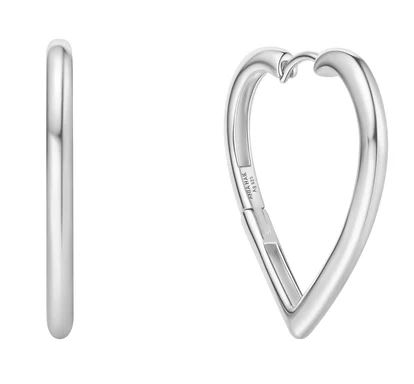 E H .jpg Sterling Silver large shiny heart huggie hoop earring