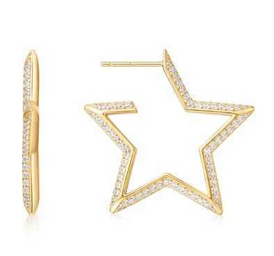 E G .jpg Sterling Silver gold plated large star cubic zironia pave hoop earring