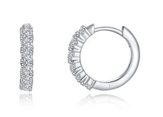 Sterling Silver platinum bonded Lassire simluated diamond small huggie hoop earring tw 0.60cts