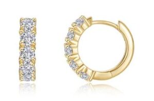 Sterling Silver gold plated Lassire simluate diamond small huggie hoop earring tw 1.70cts