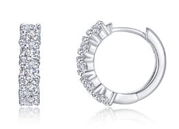 Sterling Silver platinum bonded lassire simulate diamond huggie hoop earring tw 1.70cts
