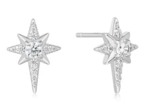 Sterling Silver cubic zirconia eight-pointed star stud earring
