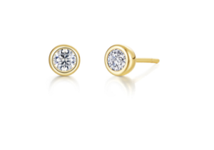 Sterling Silver Gold Plated Lassire Simlated Diamond Bezel Set Stud Earrings tw 0.34cts