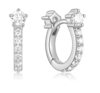 Sterling Silver rhodium plated cubic zirconia spakling pave huggie hoop earring