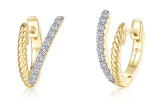 Sterling Silver gold plated split cable lassaire simulate diamond huggie earring tw 0.20cts