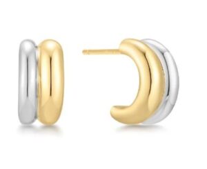 Sterling Silver two tone duet mixed 3/4 huggie hoop earring