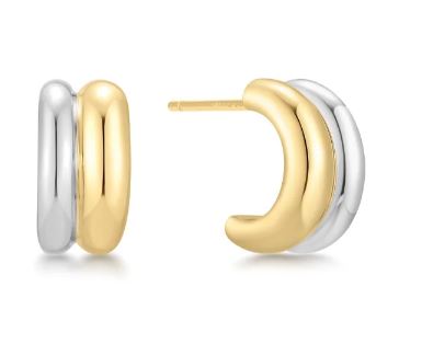 Sterling Silver two tone duet mixed 3/4 huggie hoop earring