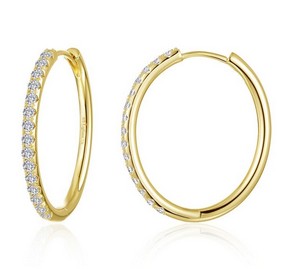 Sterling silver gold plated oval large Lassire simulated diamond hoop earring tw 0.90cts
