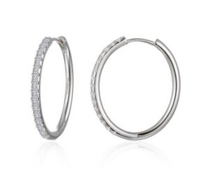 Sterling Silver platinum bonded Lassire simlated diamond medium hoop earring tw 0.90cts