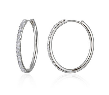 Sterling Silver platinum bonded Lassire simlated diamond medium hoop earring tw 0.90cts