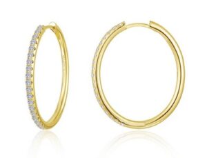 Sterling Silver gold plated oval lassire simluated diamond large hoop earring tw 1.14cts