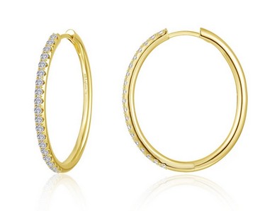 Sterling Silver gold plated oval lassire simluated diamond large hoop earring tw 1.14cts