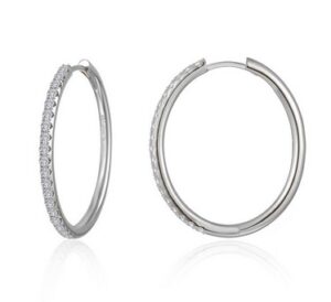Sterling Silver platinum boned Lassire simluate diamond large oval hoop earring tw 1.14cts