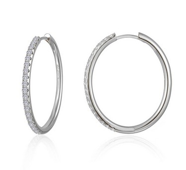 Sterling Silver platinum boned Lassire simluate diamond large oval hoop earring tw 1.14cts