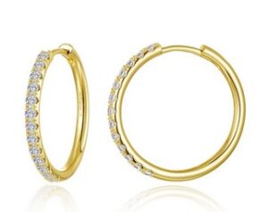 Sterling Silver gold plated Lassire simulated diamond medium hoop earring tw 0.78ct
