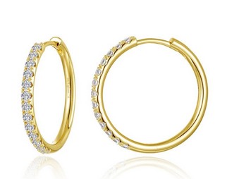ECLG .jpg Sterling Silver gold plated Lassire simulated diamond medium hoop earring tw 0.78ct