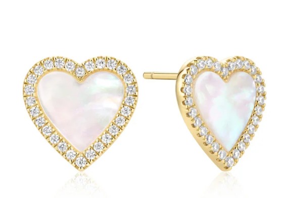 E G .jpg Sterling Silver gold plated mother of pear halo heart stud earring