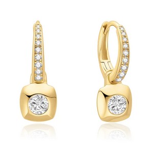 Sterling Silver gold plated modern bezel set huggie hoop earring