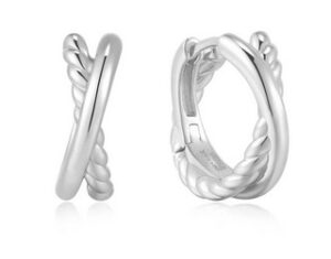 Sterling Silver rhodium plated entwined dual huggie hoop earring