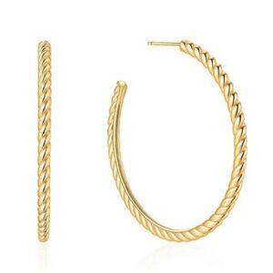 Sterling Silver gold plated twisted large hoop earring