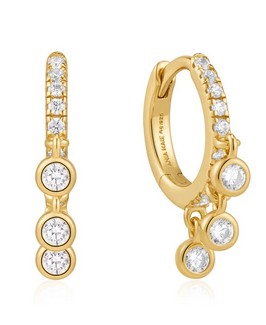 Sterling Silver gold plated cubic zirconia trio drop huggie hoop earring