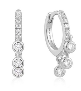 Sterling Silver rhodium plated trip cubic zirconia drop huggie hoope arring