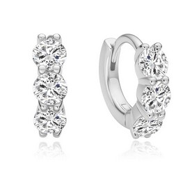 Sterling Silver rhodium plated trip sparkle huggie hoop earring