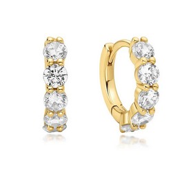 Sterling Silver gold plated quintet sparkle huggie hoop earring