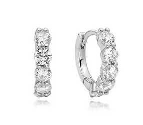 Sterling Silver Rhodium plated quintet sparkle huggie hoop earring