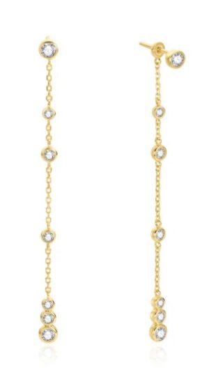 Sterling Silver gold plated cascase cubic zirconia station drop stud earring