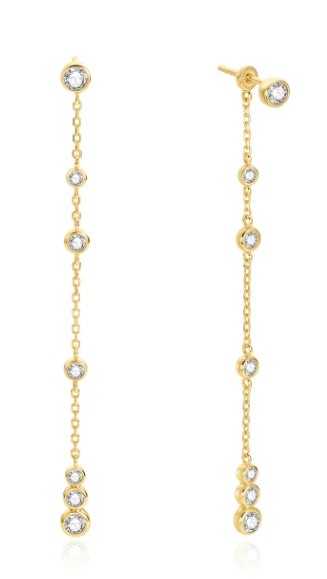 E G .jpg Sterling Silver gold plated cascase cubic zirconia station drop stud earring