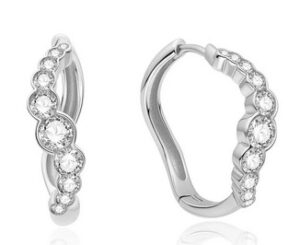Sterling Silver rhodium plated sparkling cubic zirconia tide huggie hoop earring