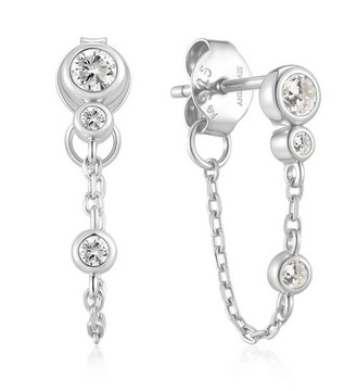 E H .jpg Sterling Silver rhodium plated bezel set cubic zirconia drop chain stud earring