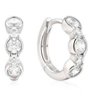 Sterling Silver Rhodium Plated Ania Haie Alternating half bezel cubic zirconia huggie hoop earring
