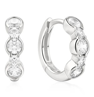 Sterling Silver Rhodium Plated Ania Haie Alternating half bezel cubic zirconia huggie hoop earring
