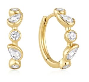 Sterling Silver Gold Plated Ania Haie Round And Teardrop Cubic Zirconia Bezel Set Huggie Hoop Earring