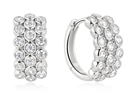 Sterling Silver Rhodium Plated Ania Haei Cubic Zirconia Tripple Row Bezel Set Huggie Hoop Earring