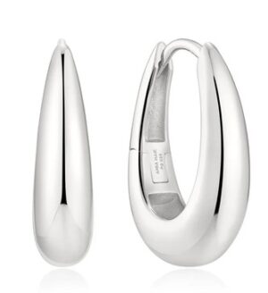 Sterling Silver Rhodium Plated High Polished Ania Haei Classic Dome Hoop Earring