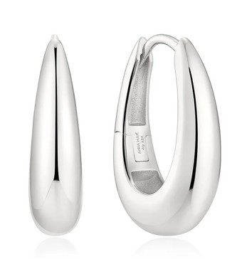 Sterling Silver Rhodium Plated High Polished Ania Haei Classic Dome Hoop Earring