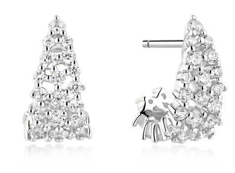 Sterling Silver Rhodium Plated Ania Haie pave open work cured cubic zirconia hoop earrings